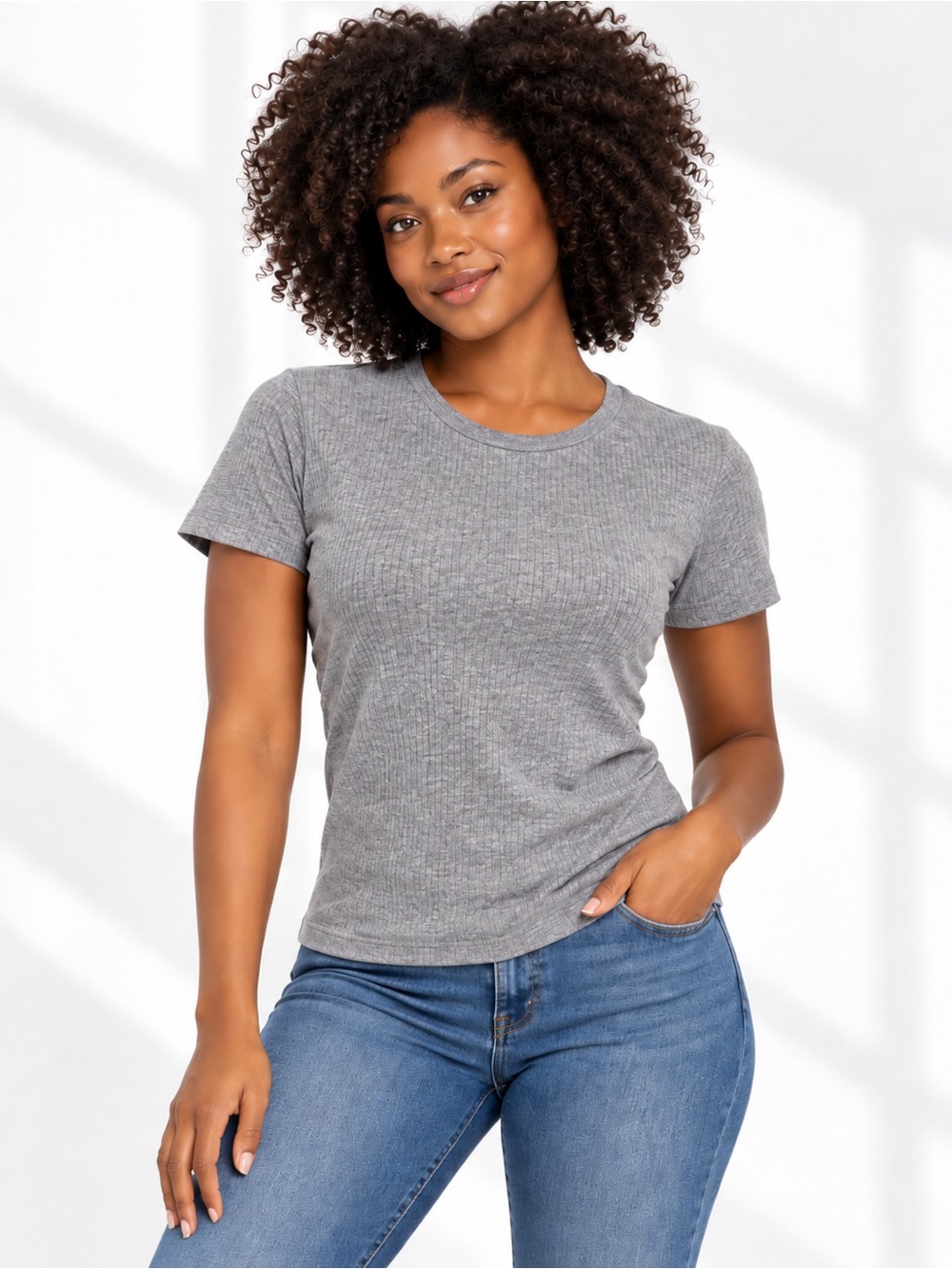 New Day Ribbed Short Sleeve Tee in Gray Size Small Like New